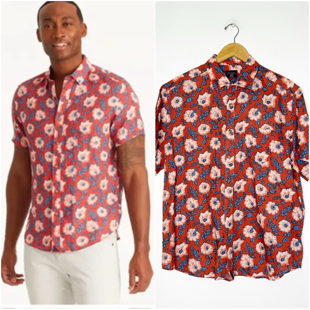 UNTUCKit Red Floral Short Sleeve Button-Down Shirt